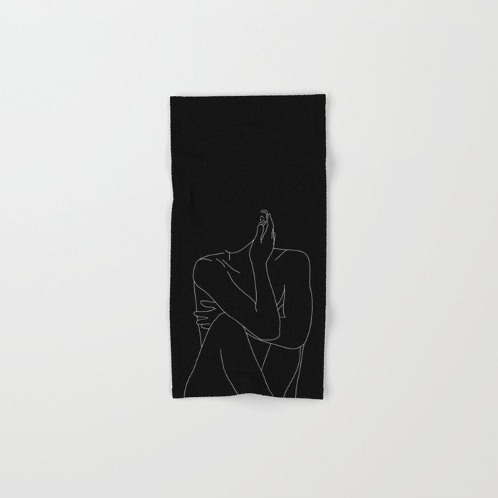 Nude figure illustration - Celina Black Bath Towel Gallery Image 1