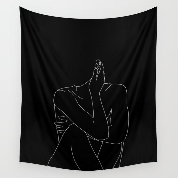 Nude figure illustration - Celina Black Wall Tapestry Gallery Image 1