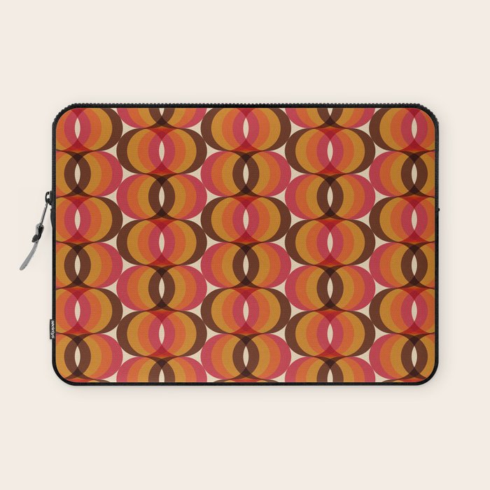 Magenta, Orange, Brown, and Ivory Retro 1960s Wavy Pattern Laptop Sleeve Gallery Image 1