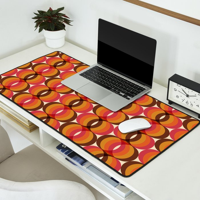 Magenta, Orange, Brown, and Ivory Retro 1960s Wavy Pattern Desk Mat Gallery Image 2