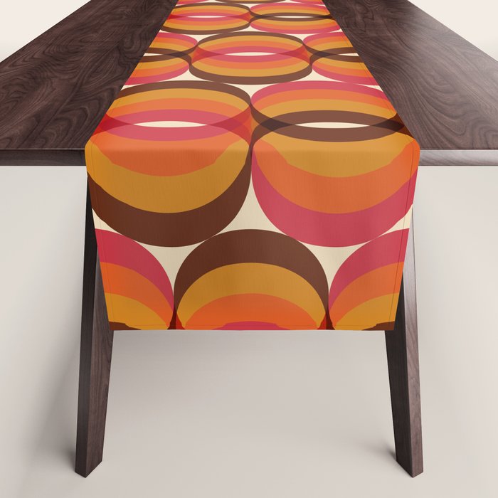 Magenta, Orange, Brown, and Ivory Retro 1960s Wavy Pattern Table Runner Gallery Image 1