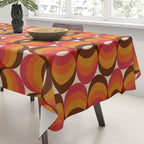 Magenta, Orange, Brown, and Ivory Retro 1960s Wavy Pattern Tablecloth Gallery Image 3