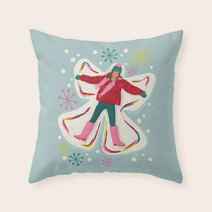 Winter Snow Angel Fun Throw Pillow Gallery Image 6
