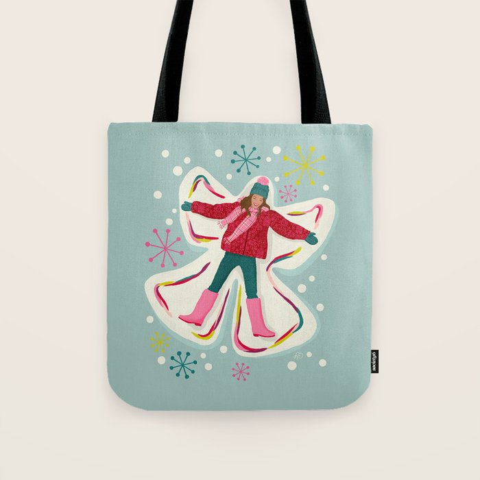 Winter Snow Angel Fun Tote Bag Gallery Image 1