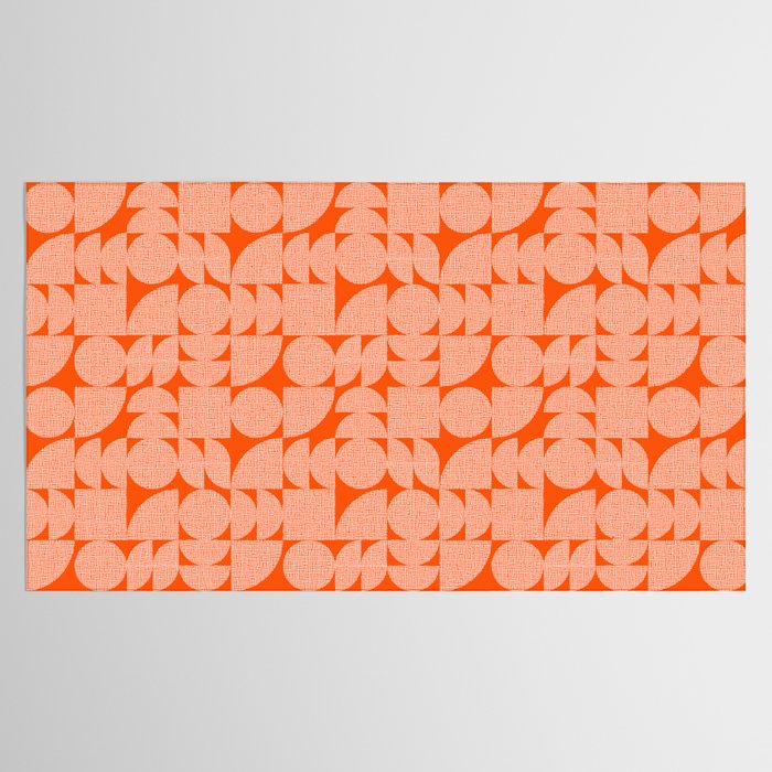 Mid Century Modern Geometric Textured Shapes Orange And White Tablecloth Gallery Image 2