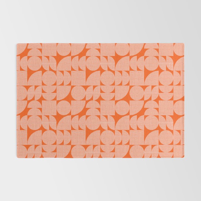 Mid Century Modern Geometric Textured Shapes Orange And White Rug Gallery Image 2