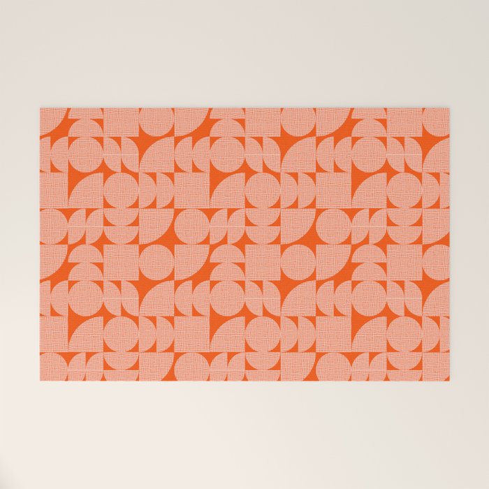 Mid Century Modern Geometric Textured Shapes Orange And White Welcome Mat Gallery Image 1