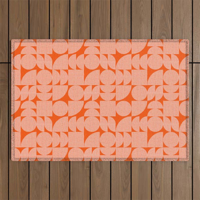 Mid Century Modern Geometric Textured Shapes Orange And White Outdoor Rug Gallery Image 1