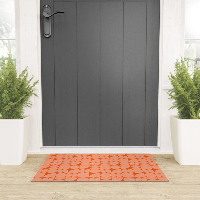 Mid Century Modern Geometric Textured Shapes Orange And White Welcome Mat Gallery Image 3