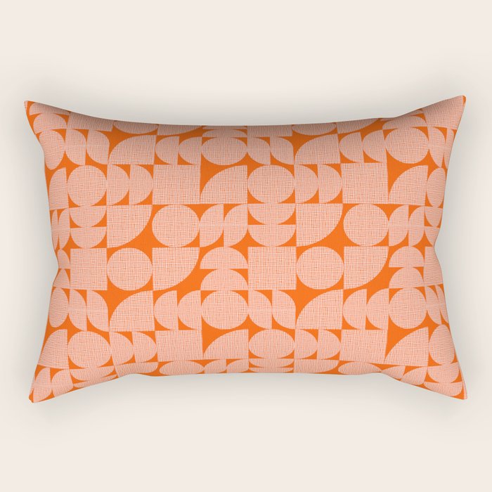 Mid Century Modern Geometric Textured Shapes Orange And White Rectangular Pillow Gallery Image 1