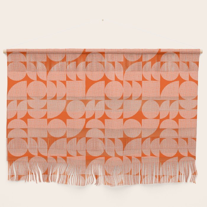 Mid Century Modern Geometric Textured Shapes Orange And White Wall Hanging Gallery Image 1