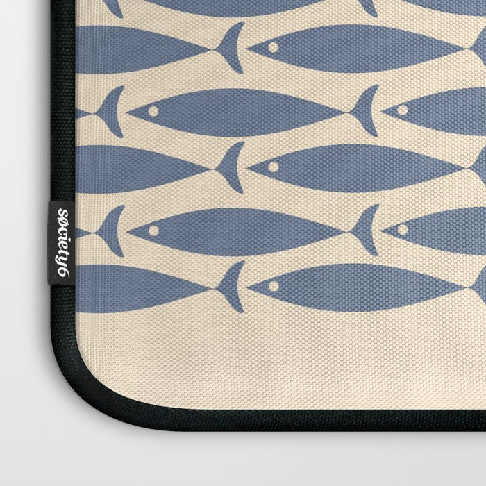 Fish Cuff - Minimalist Mid Century Modern Fish in Cream and Stone Blue Laptop Sleeve Gallery Image 3