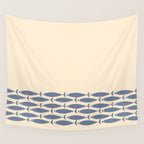 Fish Cuff - Minimalist Mid Century Modern Fish in Cream and Stone Blue Wall Tapestry Gallery Image 4