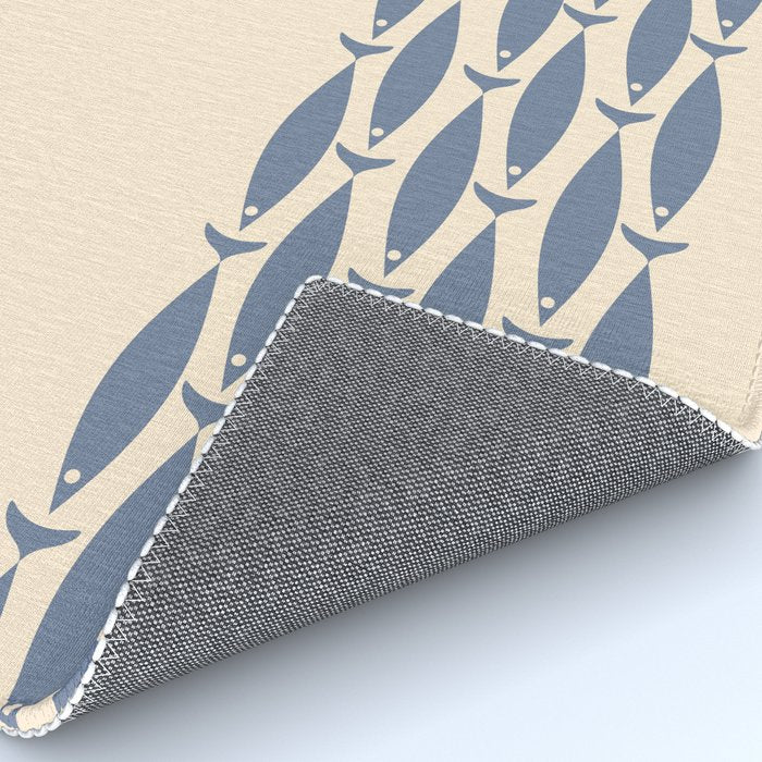 Fish Cuff - Minimalist Mid Century Modern Fish in Cream and Stone Blue Rug Gallery Image 4