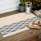 Fish Cuff - Minimalist Mid Century Modern Fish in Cream and Stone Blue Outdoor Rug Gallery Image 2