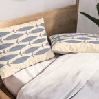 Fish Cuff - Minimalist Mid Century Modern Fish in Cream and Stone Blue Pillow Sham Gallery Image 2