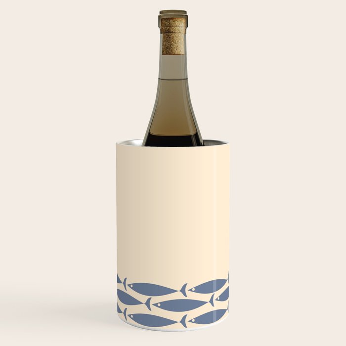 Fish Cuff - Minimalist Mid Century Modern Fish in Cream and Stone Blue Wine Chiller Gallery Image 2