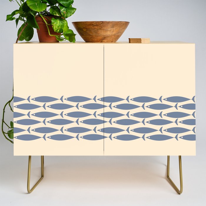 Fish Cuff - Minimalist Mid Century Modern Fish in Cream and Stone Blue Credenza Gallery Image 1