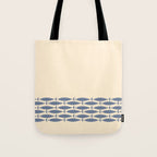 Fish Cuff - Minimalist Mid Century Modern Fish in Cream and Stone Blue Tote Bag Gallery Image 1