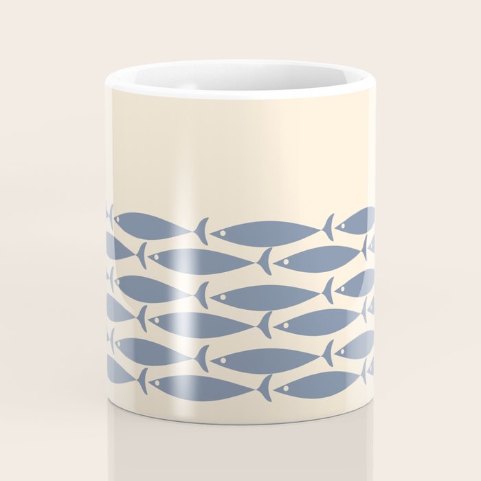 Fish Cuff - Minimalist Mid Century Modern Fish in Cream and Stone Blue Coffee Mug Gallery Image 4