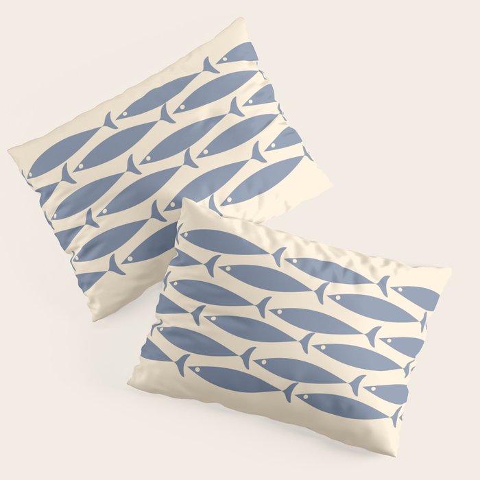 Fish Cuff - Minimalist Mid Century Modern Fish in Cream and Stone Blue Pillow Sham Gallery Image 3
