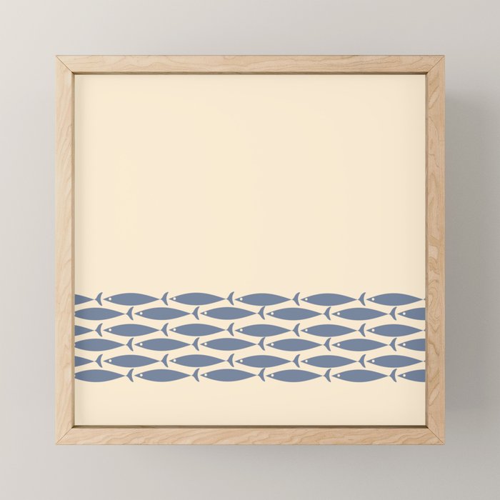 Fish Cuff - Minimalist Mid Century Modern Fish in Cream and Stone Blue Mini Art Print Gallery Image 1