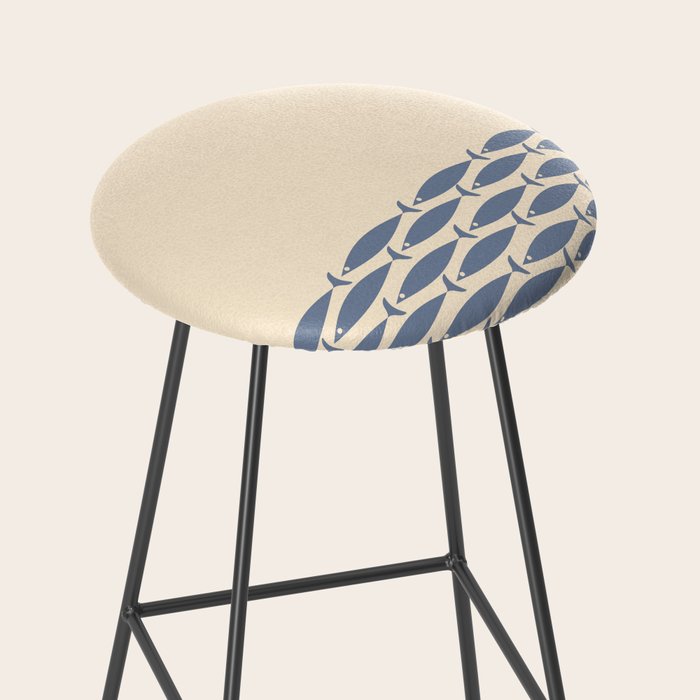 Fish Cuff - Minimalist Mid Century Modern Fish in Cream and Stone Blue Stool Gallery Image 2
