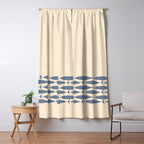 Fish Cuff - Minimalist Mid Century Modern Fish in Cream and Stone Blue Window Curtain Gallery Image 5