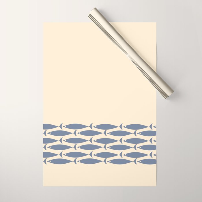 Fish Cuff - Minimalist Mid Century Modern Fish in Cream and Stone Blue Wrapping Paper Gallery Image 1