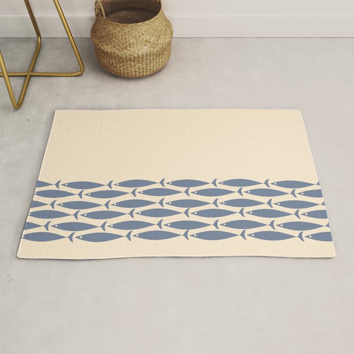 Fish Cuff - Minimalist Mid Century Modern Fish in Cream and Stone Blue Rug Gallery Image 1