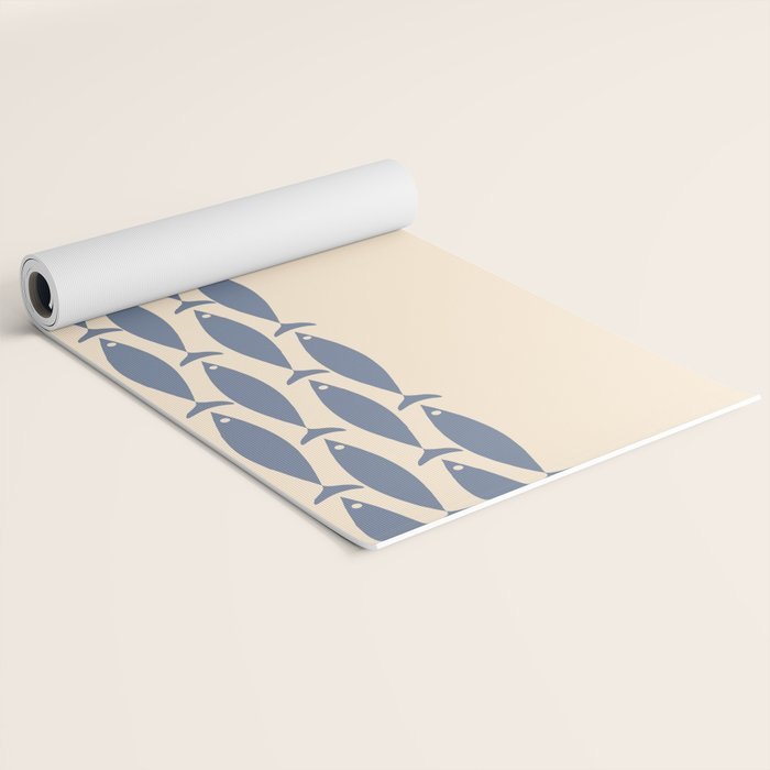 Fish Cuff - Minimalist Mid Century Modern Fish in Cream and Stone Blue Yoga Mat Gallery Image 2