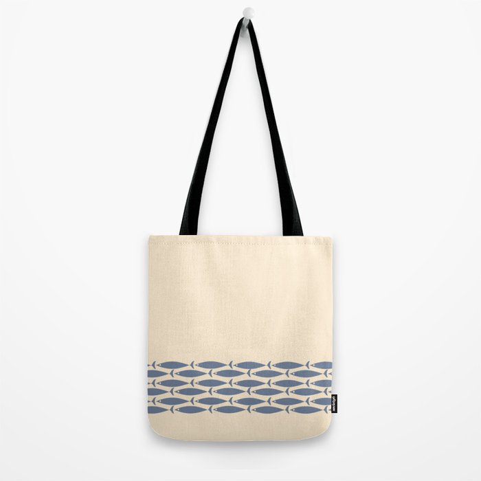Fish Cuff - Minimalist Mid Century Modern Fish in Cream and Stone Blue Tote Bag Gallery Image 2