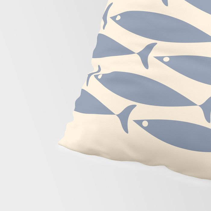 Fish Cuff - Minimalist Mid Century Modern Fish in Cream and Stone Blue Pillow Sham Gallery Image 4