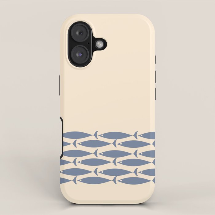 Fish Cuff - Minimalist Mid Century Modern Fish in Cream and Stone Blue iPhone Case Gallery Image 1