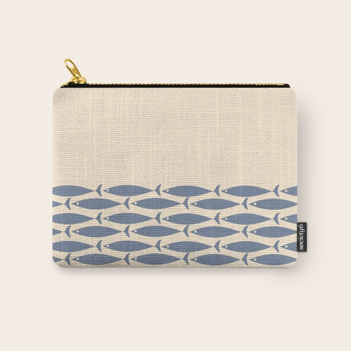Fish Cuff - Minimalist Mid Century Modern Fish in Cream and Stone Blue Carry All Pouch Gallery Image 1