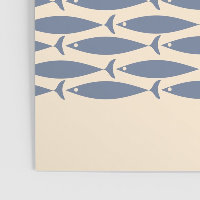 Fish Cuff - Minimalist Mid Century Modern Fish in Cream and Stone Blue Poster Gallery Image 3