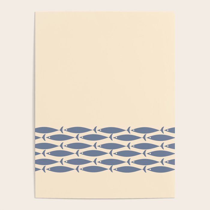 Fish Cuff - Minimalist Mid Century Modern Fish in Cream and Stone Blue Poster Gallery Image 1