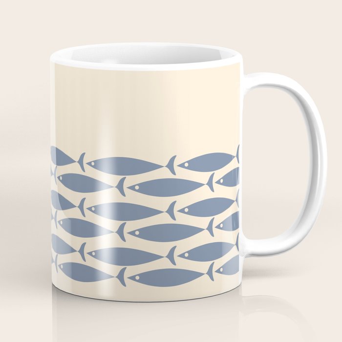 Fish Cuff - Minimalist Mid Century Modern Fish in Cream and Stone Blue Coffee Mug Gallery Image 1