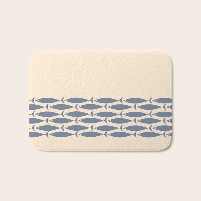 Fish Cuff - Minimalist Mid Century Modern Fish in Cream and Stone Blue Bath Mat Gallery Image 1