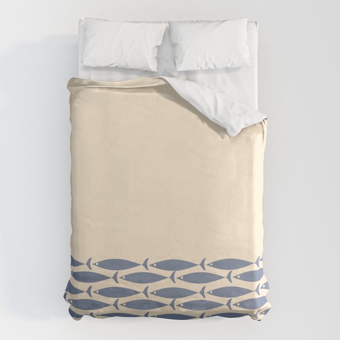 Fish Cuff - Minimalist Mid Century Modern Fish in Cream and Stone Blue Duvet Cover Gallery Image 6