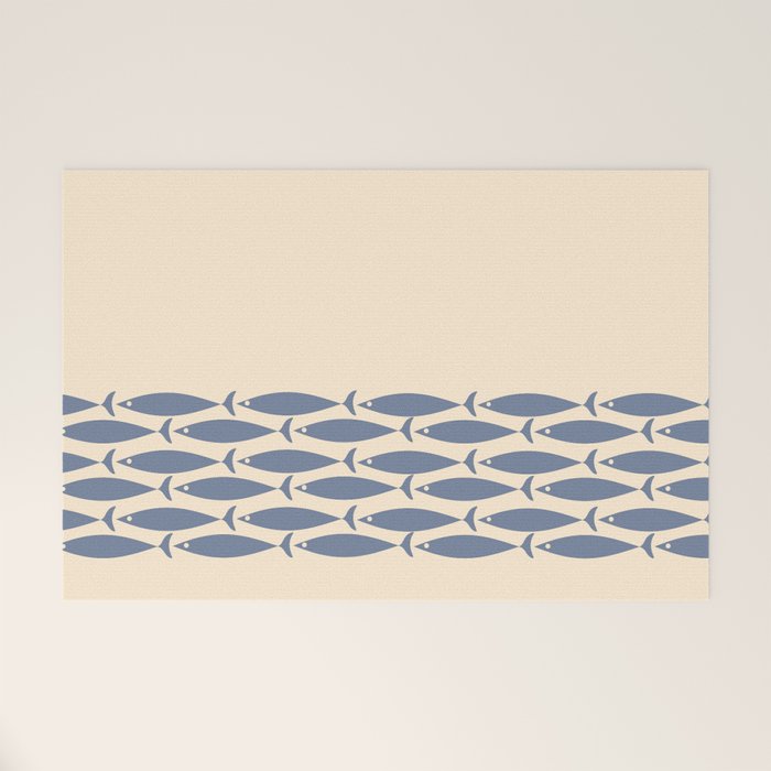 Fish Cuff - Minimalist Mid Century Modern Fish in Cream and Stone Blue Welcome Mat Gallery Image 1