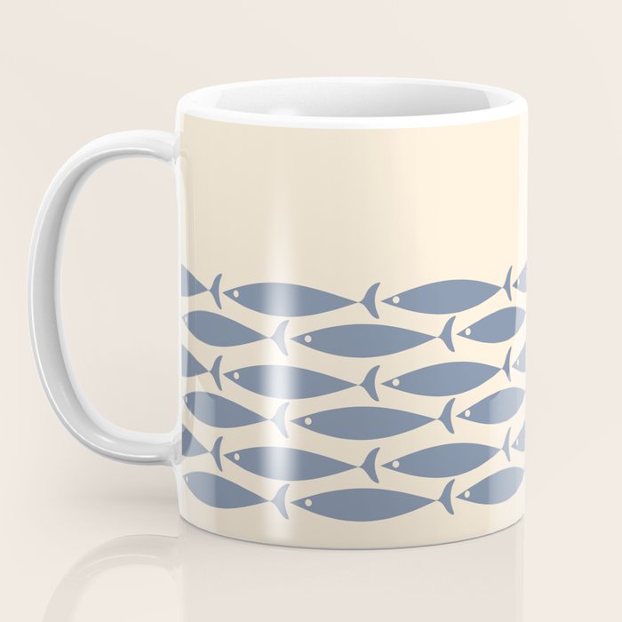 Fish Cuff - Minimalist Mid Century Modern Fish in Cream and Stone Blue Coffee Mug Gallery Image 3