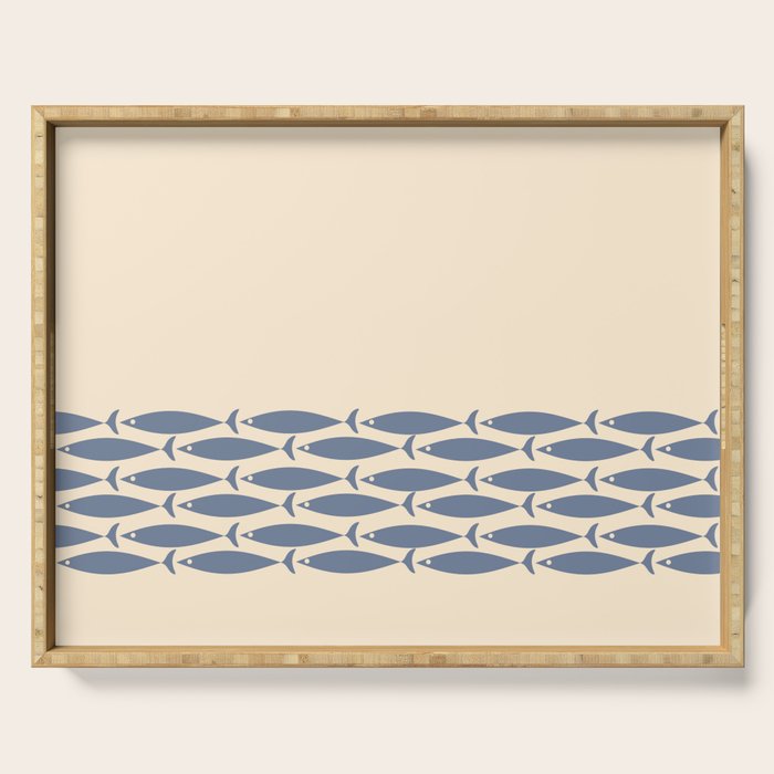Fish Cuff - Minimalist Mid Century Modern Fish in Cream and Stone Blue Serving Tray Gallery Image 1