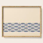 Fish Cuff - Minimalist Mid Century Modern Fish in Cream and Stone Blue Serving Tray Gallery Image 1