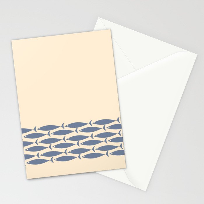 Fish Cuff - Minimalist Mid Century Modern Fish in Cream and Stone Blue Stationery Card Gallery Image 2