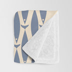 Fish Cuff - Minimalist Mid Century Modern Fish in Cream and Stone Blue Throw Blanket Gallery Image 3