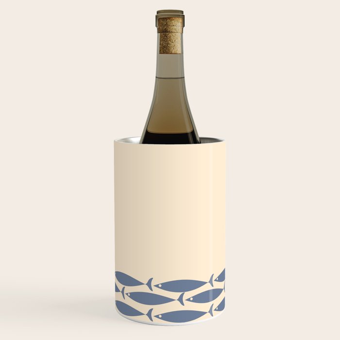 Fish Cuff - Minimalist Mid Century Modern Fish in Cream and Stone Blue Wine Chiller Gallery Image 1