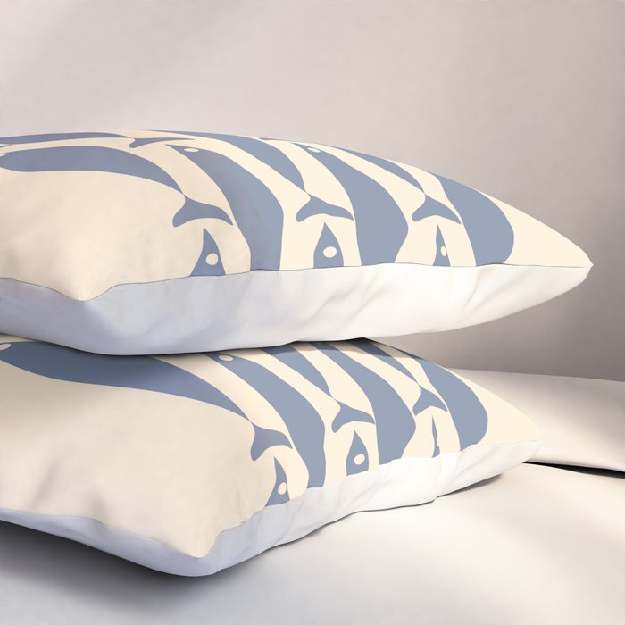 Fish Cuff - Minimalist Mid Century Modern Fish in Cream and Stone Blue Pillow Sham Gallery Image 3