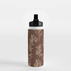 Botanical Cottage Woven Look Pattern in Dark Brown and Cream Water Bottle Gallery Image 2