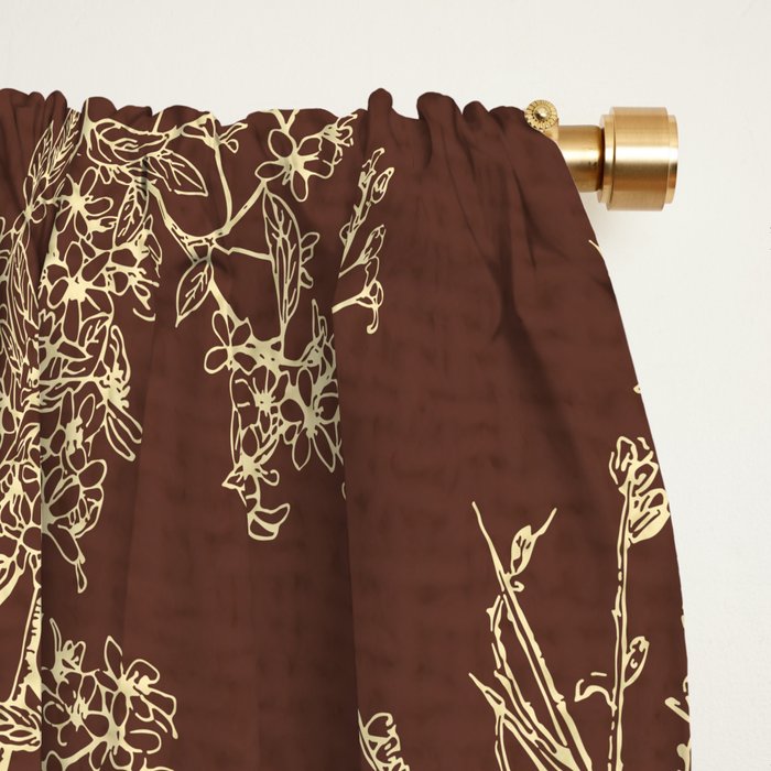 Botanical Cottage Woven Look Pattern in Dark Brown and Cream Window Curtain Gallery Image 2